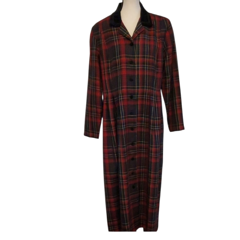 Miss Dorby Red Plaid Tartan Long Sleeved Maxi Dress with Back Tie, Size 14